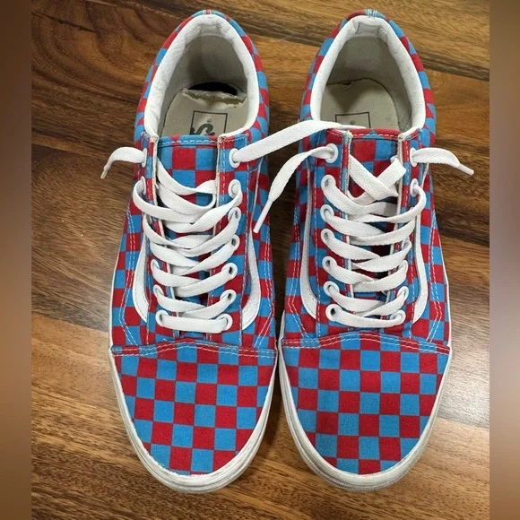 Vans Men’s Red and Blue Checkered Shoes size 9.5 - Picture 7 of 9